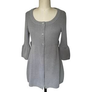 One A Gray Bell Sleeve Tunic Sweater Retro Boho Twee Coquette Cotton Blend L $45